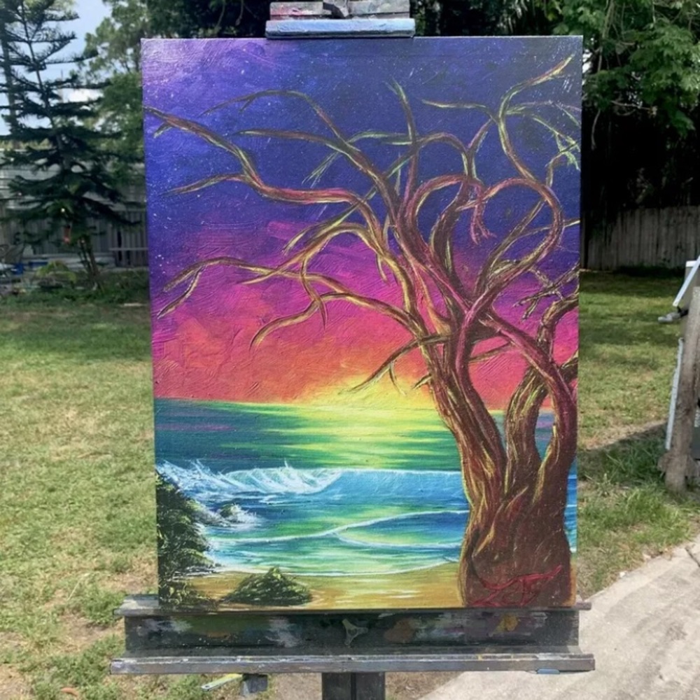 Original Art Oil Painting print psychedelic Tree